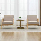 GustoWave Fauteuil d'appoint en bois et rotin 2 pièces avec revêtement en tissu de lin, fauteuil de salon avec coussin moelleux pour le salon, beige