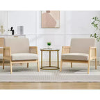 GustoWave Fauteuil d'appoint en bois et rotin 2 pièces avec revêtement en tissu de lin, fauteuil de salon avec coussin moelleux pour le salon, beige