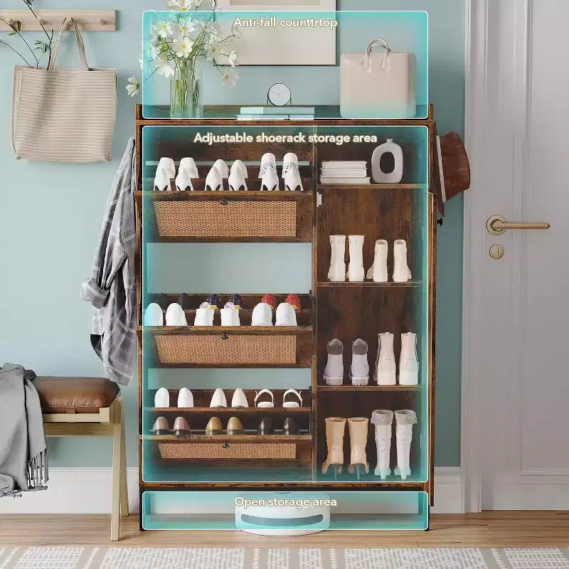 Meuble à chaussures COZONY avec tiroirs basculants, étagères réglables à 3 niveaux pour entrée, design peu encombrant pour l'entrée.