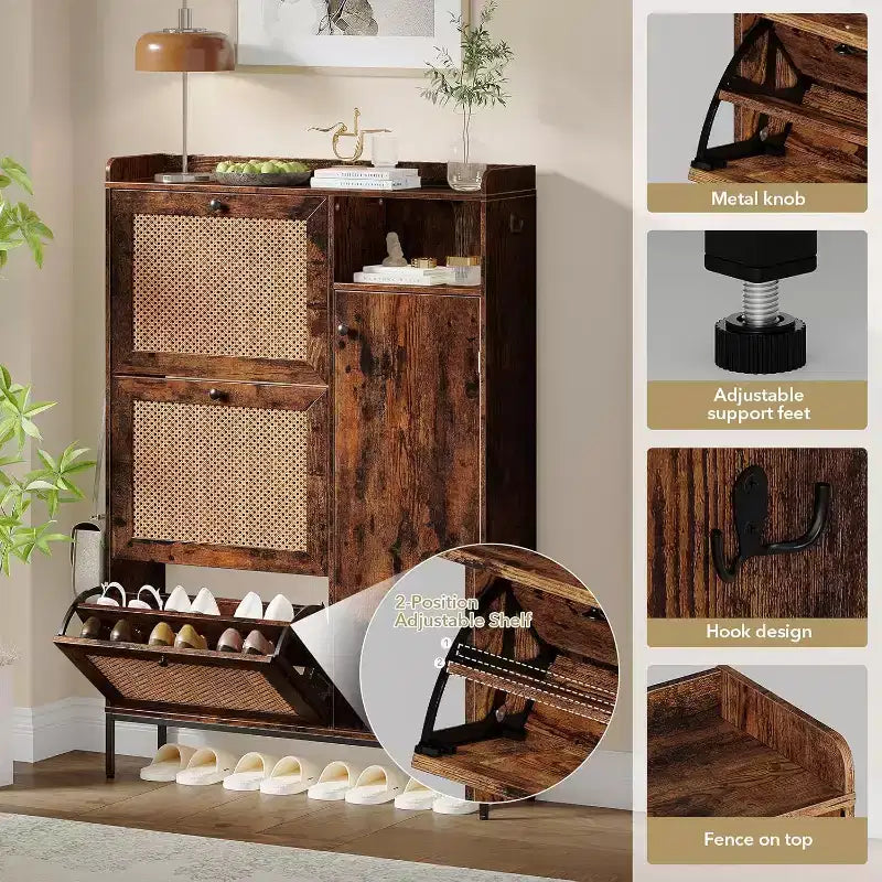 Meuble à chaussures COZONY avec tiroirs basculants, étagères réglables à 3 niveaux pour entrée, design peu encombrant pour l'entrée.