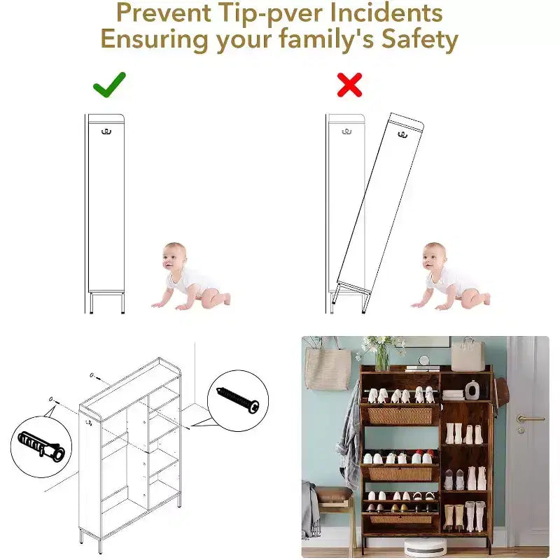 Meuble à chaussures COZONY avec tiroirs basculants, étagères réglables à 3 niveaux pour entrée, design peu encombrant pour l'entrée.