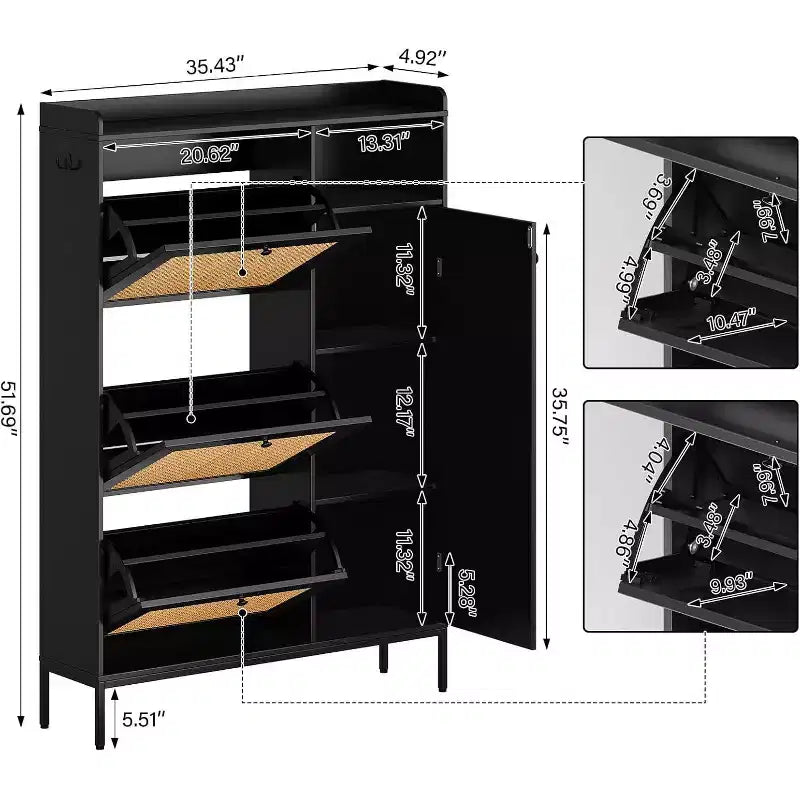 Meuble à chaussures COZONY avec tiroirs basculants, étagères réglables à 3 niveaux pour entrée, design peu encombrant pour l'entrée.