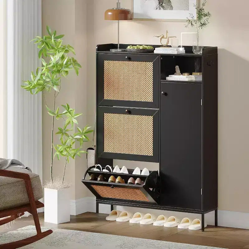 Meuble à chaussures COZONY avec tiroirs basculants, étagères réglables à 3 niveaux pour entrée, design peu encombrant pour l'entrée.