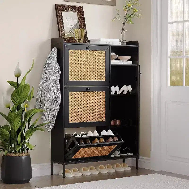 Meuble à chaussures COZONY avec tiroirs basculants, étagères réglables à 3 niveaux pour entrée, design peu encombrant pour l'entrée.