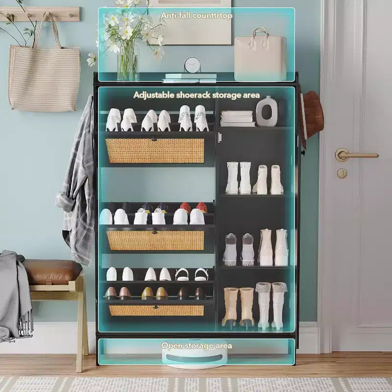 Meuble à chaussures COZONY avec tiroirs basculants, étagères réglables à 3 niveaux pour entrée, design peu encombrant pour l'entrée.