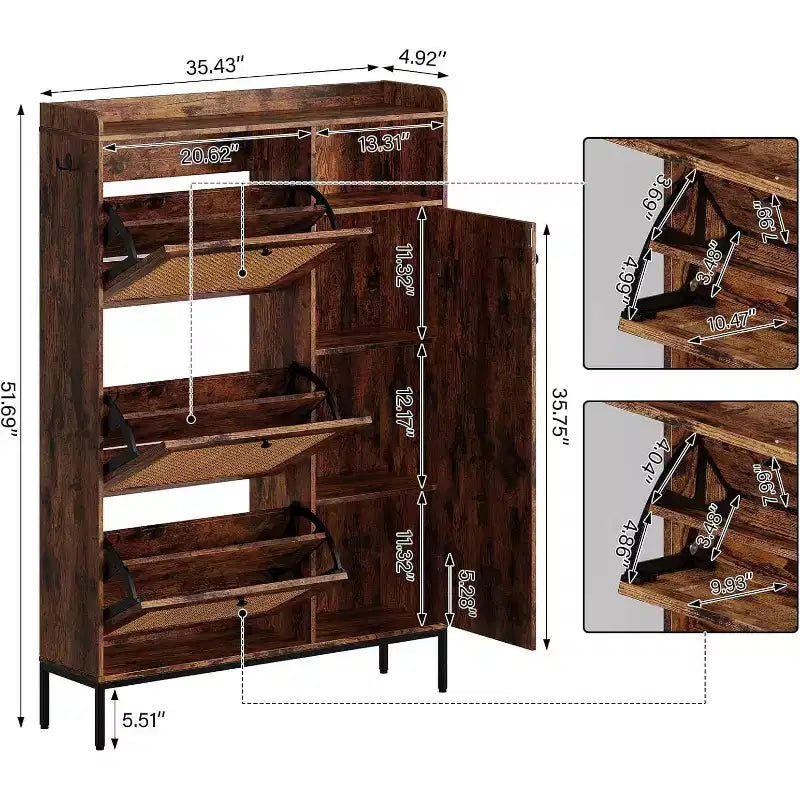 Meuble à chaussures COZONY avec tiroirs basculants, étagères réglables à 3 niveaux pour entrée, design peu encombrant pour l'entrée.