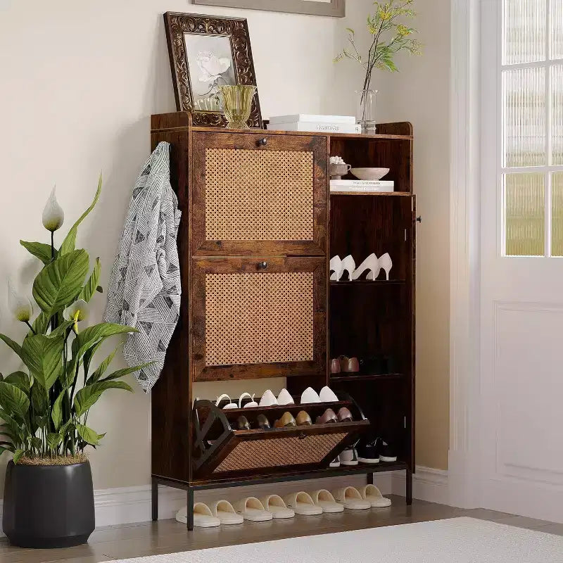 Meuble à chaussures COZONY avec tiroirs basculants, étagères réglables à 3 niveaux pour entrée, design peu encombrant pour l'entrée.