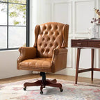 Fauteuil de bureau de direction Amadeo en similicuir traditionnel avec base en bois massif et dossier capitonné | HULALA HOME