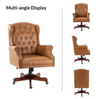 Fauteuil de bureau de direction Amadeo en similicuir traditionnel avec base en bois massif et dossier capitonné | HULALA HOME