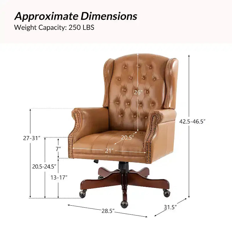Fauteuil de bureau de direction Amadeo en similicuir traditionnel avec base en bois massif et dossier capitonné | HULALA HOME
