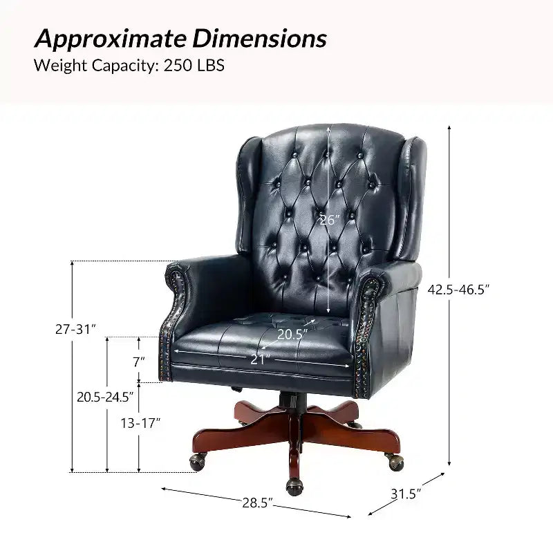 Fauteuil de bureau de direction Amadeo en similicuir traditionnel avec base en bois massif et dossier capitonné | HULALA HOME