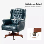 Fauteuil de bureau de direction Amadeo en similicuir traditionnel avec base en bois massif et dossier capitonné | HULALA HOME