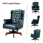 Fauteuil de bureau de direction Amadeo en similicuir traditionnel avec base en bois massif et dossier capitonné | HULALA HOME