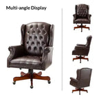Fauteuil de bureau de direction Amadeo en similicuir traditionnel avec base en bois massif et dossier capitonné | HULALA HOME