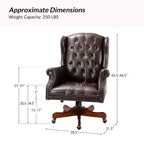 Fauteuil de bureau de direction Amadeo en similicuir traditionnel avec base en bois massif et dossier capitonné | HULALA HOME