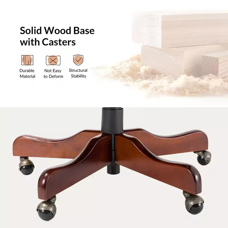 Fauteuil de bureau de direction Amadeo en similicuir traditionnel avec base en bois massif et dossier capitonné | HULALA HOME