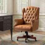 Fauteuil de bureau de direction Amadeo en similicuir traditionnel avec base en bois massif et dossier capitonné | HULALA HOME