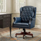 Fauteuil de bureau de direction Amadeo en similicuir traditionnel avec base en bois massif et dossier capitonné | HULALA HOME