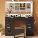 Ensemble de coiffeuse, coiffeuse moderne, coiffeuse avec plateau en verre, avec tabouret, support pour sèche-cheveux, 10 tiroirs, pour salon.