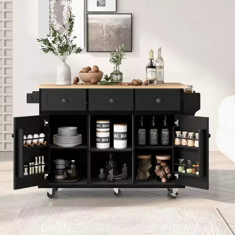 Meuble de rangement Okak, meuble de cuisine à 5 roulettes, 2 portes et rangements intérieurs de porte, meuble pour salle à manger, cuisine