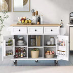 Meuble de rangement Okak, meuble de cuisine à 5 roulettes, 2 portes et rangements intérieurs de porte, meuble pour salle à manger, cuisine