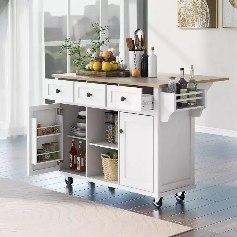 Meuble de rangement Okak, meuble de cuisine à 5 roulettes, 2 portes et rangements intérieurs de porte, meuble pour salle à manger, cuisine