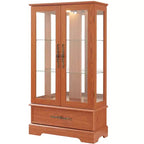 Meuble vitrine Okak, meuble de rangement avec 2 portes vitrées et 1 tiroir, meuble autoportant pour salon, couloir, bureau