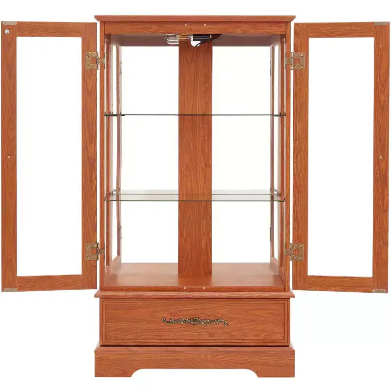 Meuble vitrine Okak, meuble de rangement avec 2 portes vitrées et 1 tiroir, meuble autoportant pour salon, couloir, bureau
