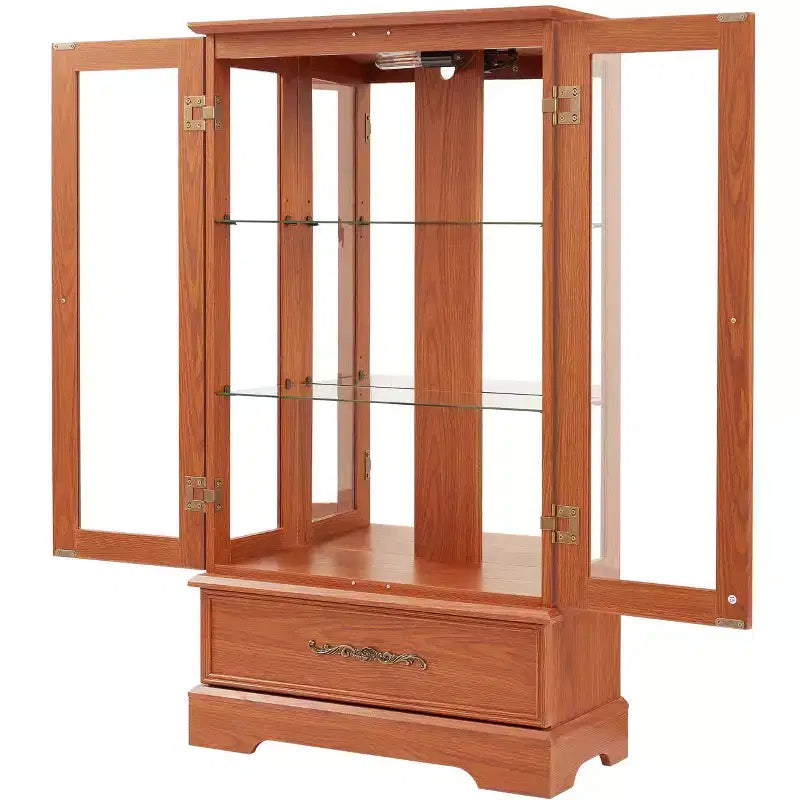 Meuble vitrine Okak, meuble de rangement avec 2 portes vitrées et 1 tiroir, meuble autoportant pour salon, couloir, bureau