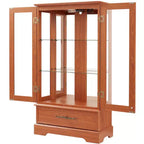 Meuble vitrine Okak, meuble de rangement avec 2 portes vitrées et 1 tiroir, meuble autoportant pour salon, couloir, bureau