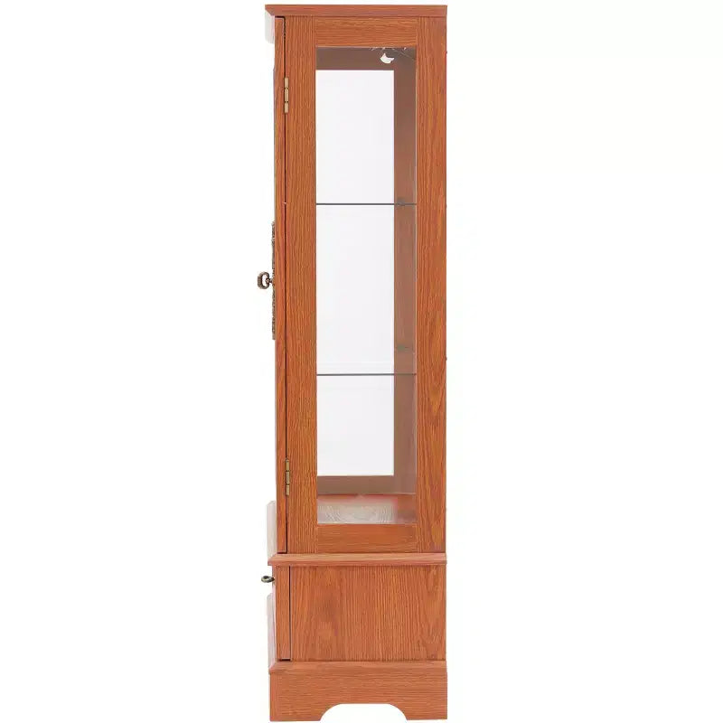 Meuble vitrine Okak, meuble de rangement avec 2 portes vitrées et 1 tiroir, meuble autoportant pour salon, couloir, bureau