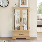 Meuble vitrine Okak, meuble de rangement avec 2 portes vitrées et 1 tiroir, meuble autoportant pour salon, couloir, bureau