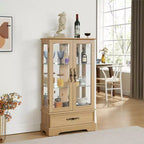 Meuble vitrine Okak, meuble de rangement avec 2 portes vitrées et 1 tiroir, meuble autoportant pour salon, couloir, bureau