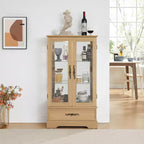 Meuble vitrine Okak, meuble de rangement avec 2 portes vitrées et 1 tiroir, meuble autoportant pour salon, couloir, bureau
