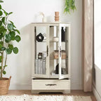 Meuble vitrine Okak, meuble de rangement avec 2 portes vitrées et 1 tiroir, meuble autoportant pour salon, couloir, bureau