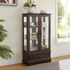 Meuble vitrine Okak, meuble de rangement avec 2 portes vitrées et 1 tiroir, meuble autoportant pour salon, couloir, bureau