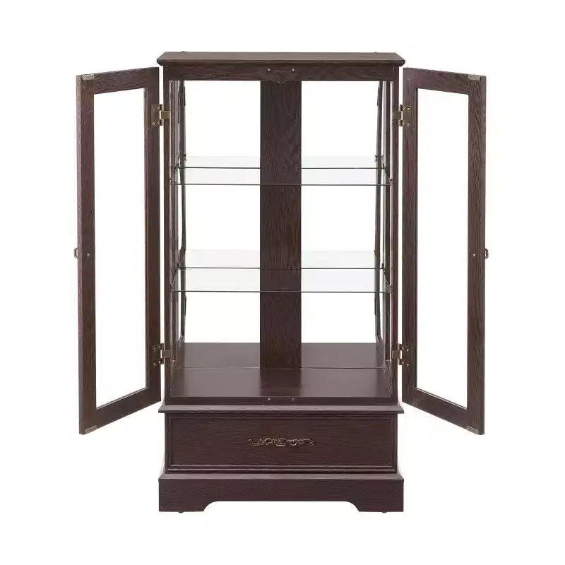 Meuble vitrine Okak, meuble de rangement avec 2 portes vitrées et 1 tiroir, meuble autoportant pour salon, couloir, bureau