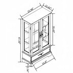 Meuble vitrine Okak, meuble de rangement avec 2 portes vitrées et 1 tiroir, meuble autoportant pour salon, couloir, bureau