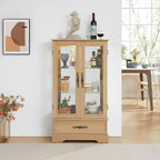 Meuble vitrine Okak, meuble de rangement avec 2 portes vitrées et 1 tiroir, meuble autoportant pour salon, couloir, bureau