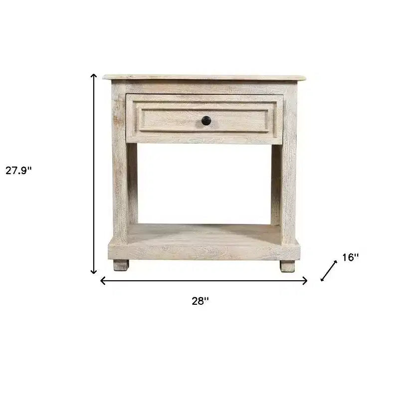 Table de chevet HomeRoots 28 en bois massif blanc vieilli à un tiroir
