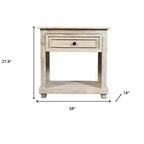 Table de chevet HomeRoots 28 en bois massif blanc vieilli à un tiroir