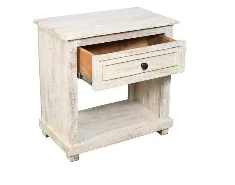 Table de chevet HomeRoots 28 en bois massif blanc vieilli à un tiroir