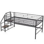 Lit mi-hauteur double avec escalier de rangement, cadre de lit mezzanine en métal avec barrière de sécurité pour chambre d'enfants filles garçons