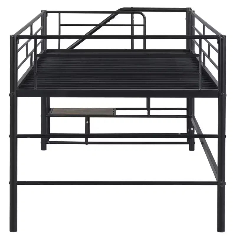 Lit mi-hauteur double avec escalier de rangement, cadre de lit mezzanine en métal avec barrière de sécurité pour chambre d'enfants filles garçons