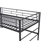 Lit mi-hauteur double avec escalier de rangement, cadre de lit mezzanine en métal avec barrière de sécurité pour chambre d'enfants filles garçons