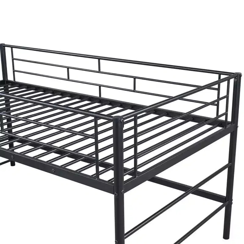 Lit mi-hauteur double avec escalier de rangement, cadre de lit mezzanine en métal avec barrière de sécurité pour chambre d'enfants filles garçons