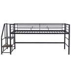 Lit mi-hauteur double avec escalier de rangement, cadre de lit mezzanine en métal avec barrière de sécurité pour chambre d'enfants filles garçons