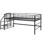 Lit mi-hauteur double avec escalier de rangement, cadre de lit mezzanine en métal avec barrière de sécurité pour chambre d'enfants filles garçons