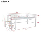 Lit mi-hauteur double avec escalier de rangement, cadre de lit mezzanine en métal avec barrière de sécurité pour chambre d'enfants filles garçons