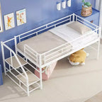 Lit mi-hauteur double avec escalier de rangement, cadre de lit mezzanine en métal avec barrière de sécurité pour chambre d'enfants filles garçons